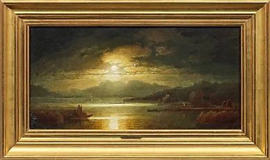 Artistic painting "Moonlight over Lake Chiemsee"
