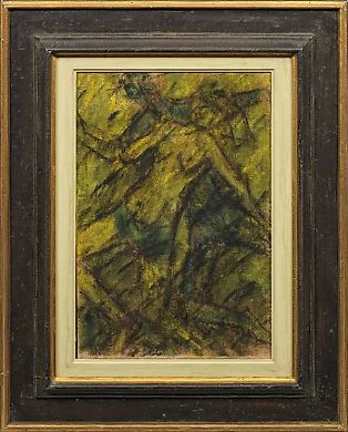 "Экспрессионистская пара в желто-зеленых тонах: танцующая женщина на озере Маджоре"