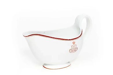 Русская фарфоровая соусница с красными узорами, Фабрика Кузнецова