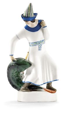 Редкая фарфоровая фигурка рыбы-писца от Государственного фарфорового завода, Ленинград, 1924 год