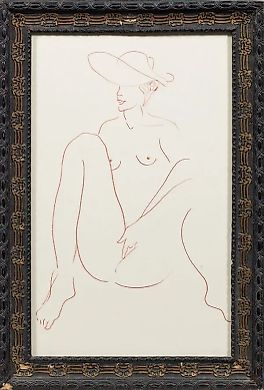 Female model with a hat in an explicit pose