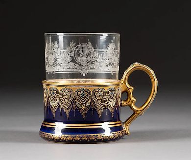 PORCELAIN GLASS HOLDER, circa 1900