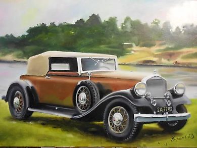 Retro car 6 oil, canvas