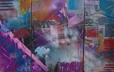 Magic City Modular Canvas (2 x 30x70, 1 x 50x70), acrylic, abstractionism