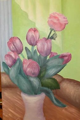 Bouquet oil on cardboard