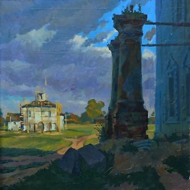 Пейзаж с колоннами масло, холст