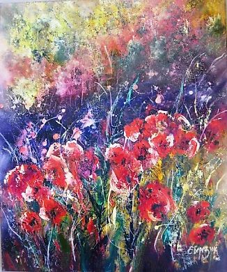 Красные цветы холст, масло 