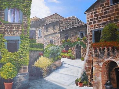 Italian Alley  
acrylic, canvas on cardboard