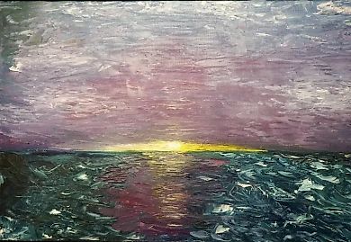 Sunset at sea  
oil, canvas
