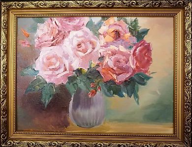 Розы масло, картон 