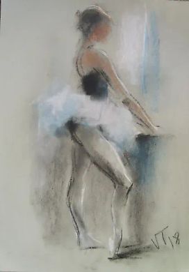 Балерина у окна пастель,бумага