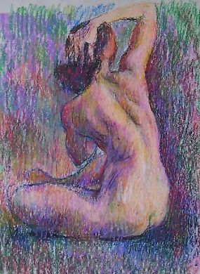 Обнажённая с закинутой за голову рукой масл.пастель