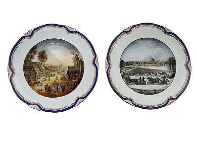 Фаянсовые тарелки от Кузнецова: русская ярмарка и зимняя Тройка