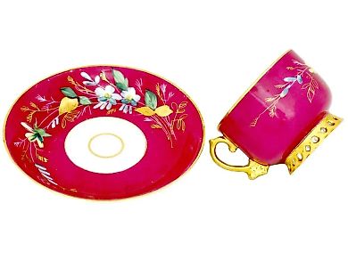 Антикварная кружка и блюдце от Императорской фарфоровой фабрики Кузнецова