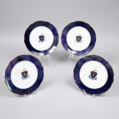Set of Russian "Heraldic" plates from the Kuznetsov Porcelain Factory