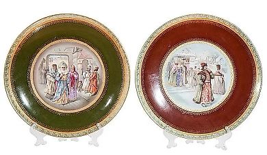 Hand-painted porcelain plates from the Russian Kuznetsov factory, 19th century