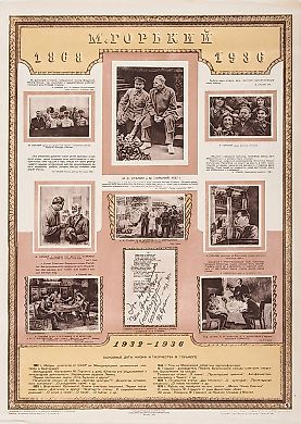 [«Любите вашу вторую мать — могучую социалистическую Родину... М. Горький. 1935 г.»] Плакат «М.[аксим] Горький. 1868-1936» / сост. Е.З. Балабанович, К.М. Виноградова, худ. П.А. Алякринский. М.: Государственное издательство культурно-просветительной л