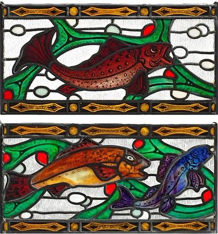 A pair of German glazed glass pieces in the Art Nouveau style