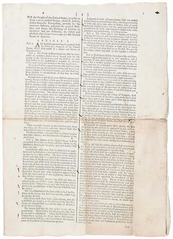 Продажа редкой копии Конституции США за 9 миллионов долларов