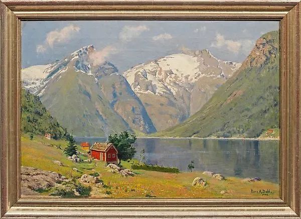 Норвежский художник создает атмосферный пейзаж с красным рыбацким домом