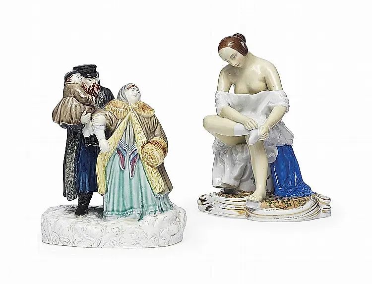 Porcelain group and figure from Moscow, 19th century.
