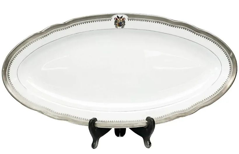 Серебристое, фарфоровое блюдо для рыбы, начало XX века