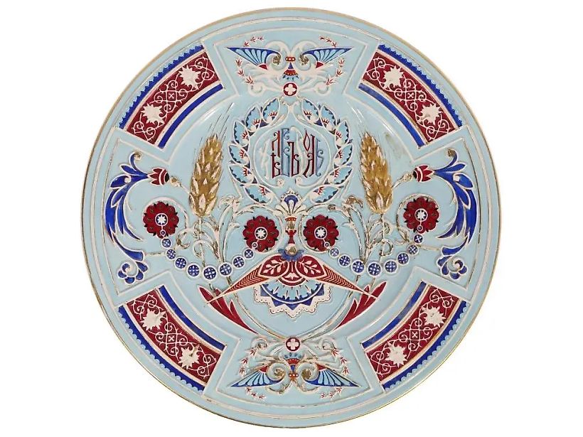 Антикварный русский фаянсовый поднос от Кузнецова, конец 19 века