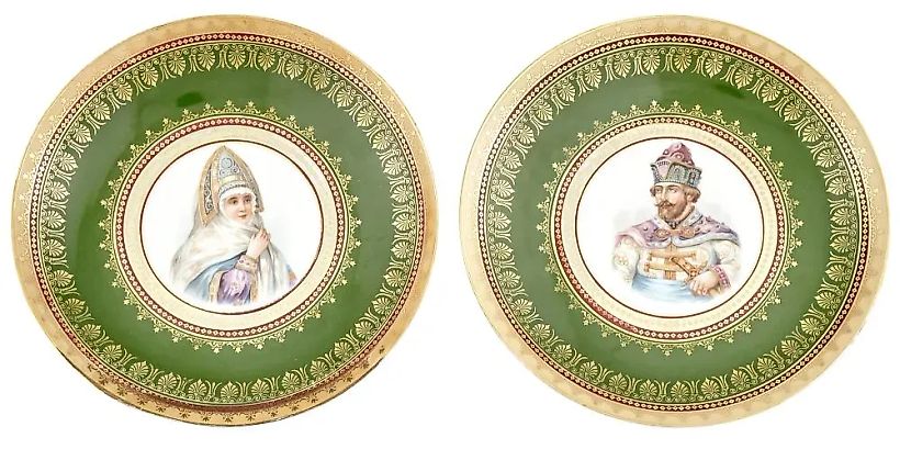 Фарфоровые портретные тарелки Кузнецовской мануфактуры, начало 20 века