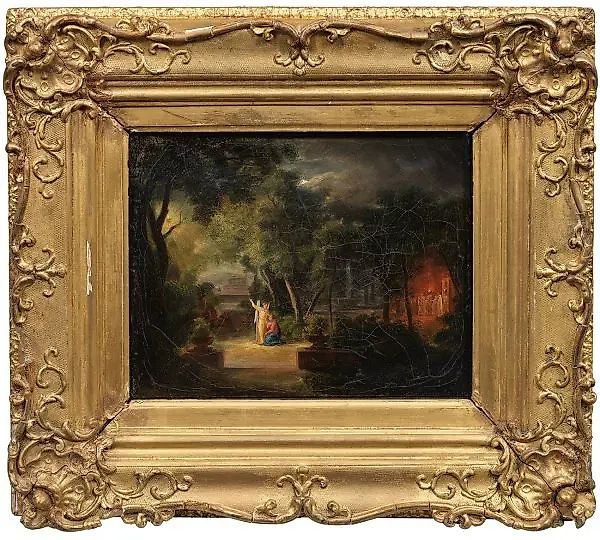 Художник 18 века: ночной пейзаж с сценой благовещения