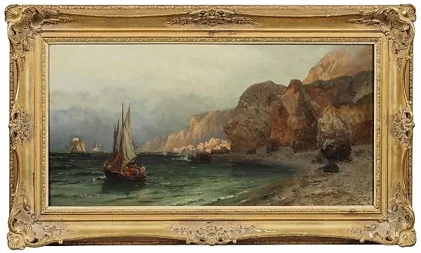 Моряк перед скалистым берегом: величественная природа в масле