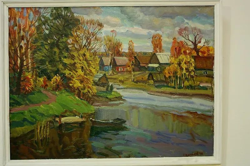 Русская осень. Село Майское картон, масло