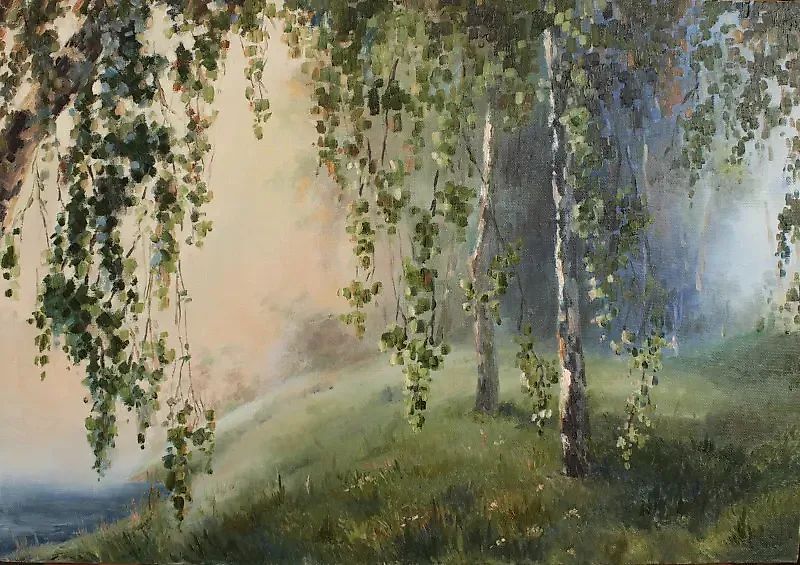 Утро туманное масло, холст