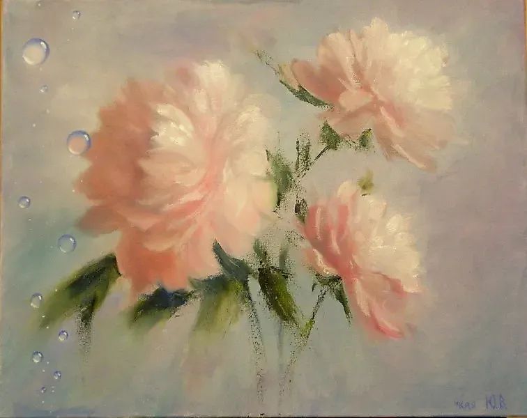 Пионы под водой масло, холст