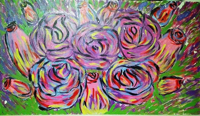 Purple Roses - acrylic on hardboard -