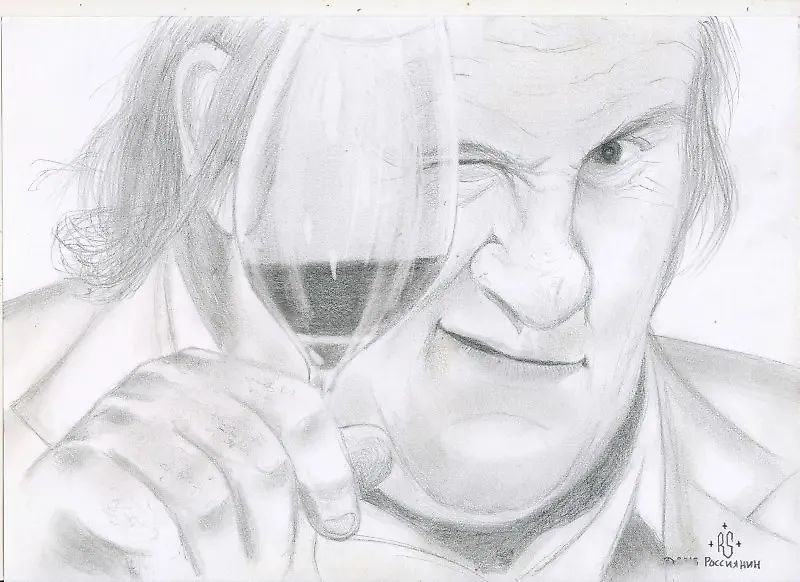 Russian (Gérard Depardieu) paper, pencil