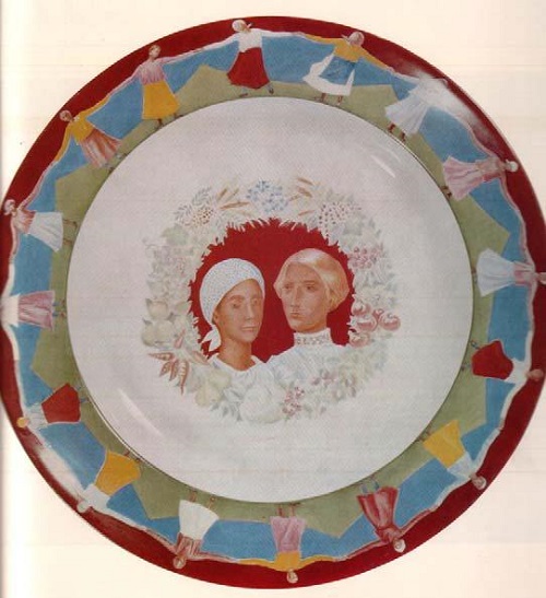 Блюдо «Свадьба». Фарфор 1923 года. Художник Кузьма Петров-Водкин