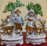 СТАТУЭТКИ ПАРНЫЕ. "ДЕТИ С ОЛЕНЯМИ" РЕДКОСТЬ!!! СТАРАЯ ГЕРМАНИЯ 1940-50гг. КЛЕЙМО В ТЕСТЕ.