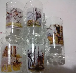 A set of 5 hunting glass goblets.