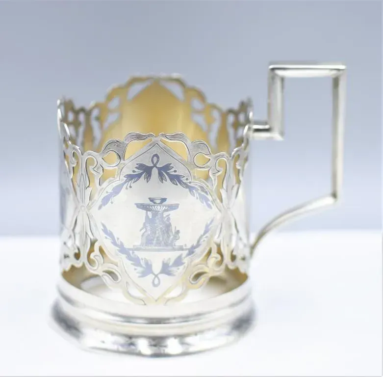 Cup holder Kubachi. USSR. Silver 875 with engraving.