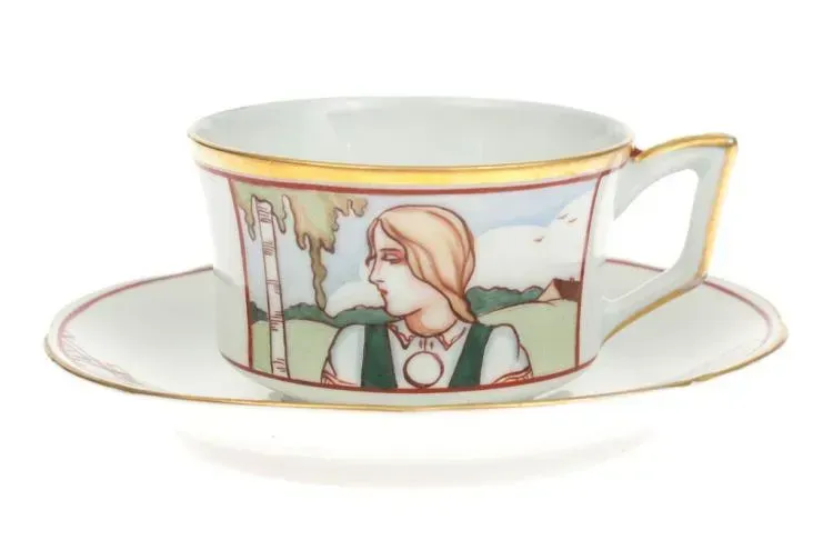 Porcelain cup with saucer, 1936-1940, Kuznetsov factory, author - Olga Kakenova - Neimane