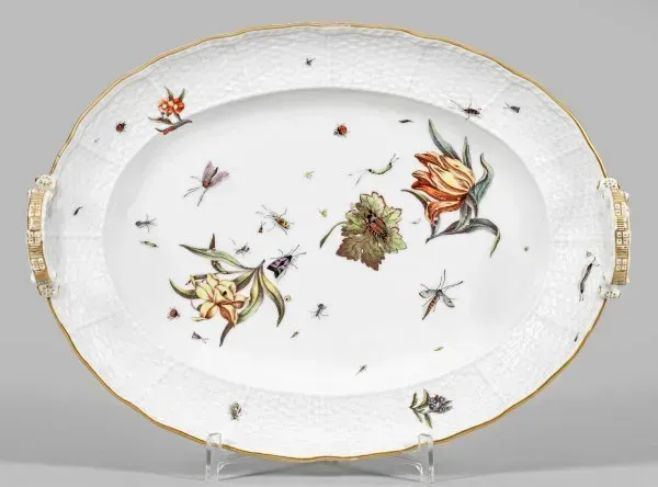 Meissen handle tray with Klinger flower painting.