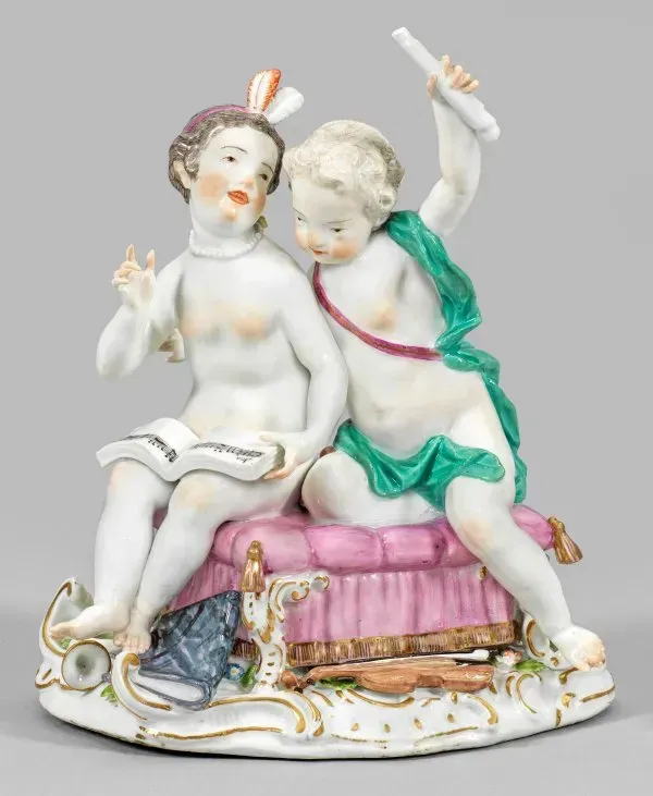 Rare Meissen figurine group as an allegory of music