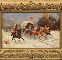 Exquisite transportation of gold in Siberia: Russian landscapes, snowy landscapes, and elegant columns.
