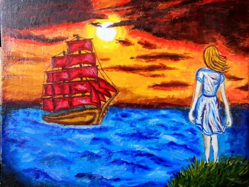 Scarlet sails, oil, canvas