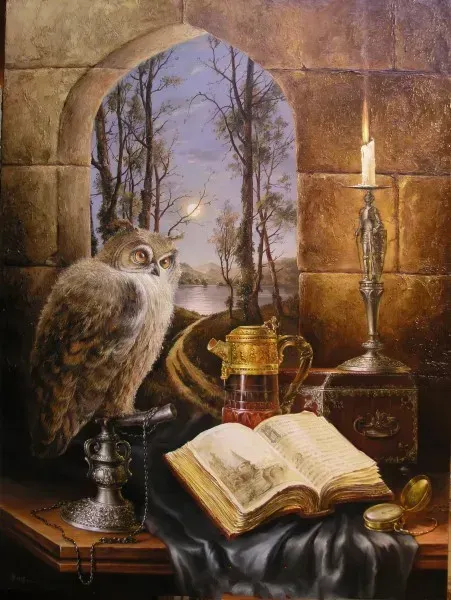 Still Life with Owl canvas/oil.