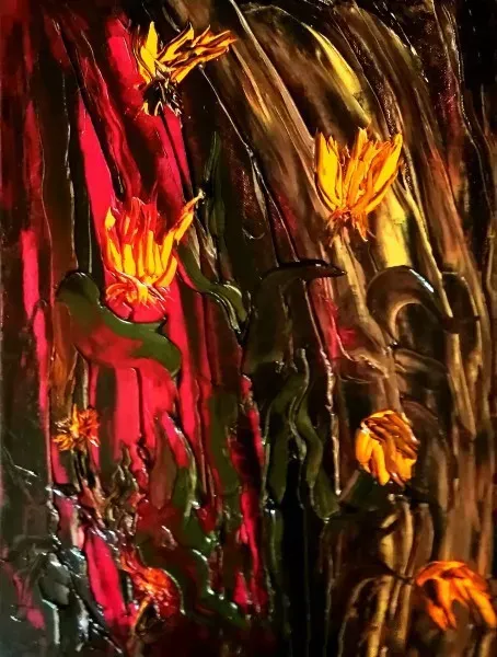 Yellow-red mood, oil on canvas.