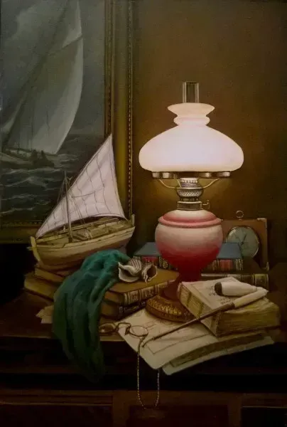 Lamp and oil pipe, canvas