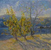 Осень, Волга, пляж Холст, масло 