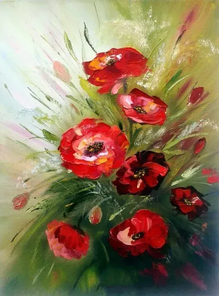 Shining poppies, oil on canvas