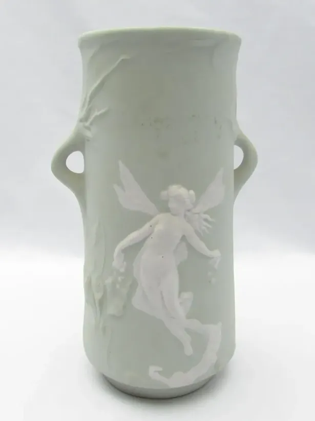 OLD RUSSIAN PATE SUR PATE BISQUE PORCELAIN VASE MADE BY DULEVO IN THE ART NOUVEAU STYLE